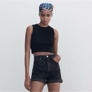 Zara High Waist Black Denim Shorts